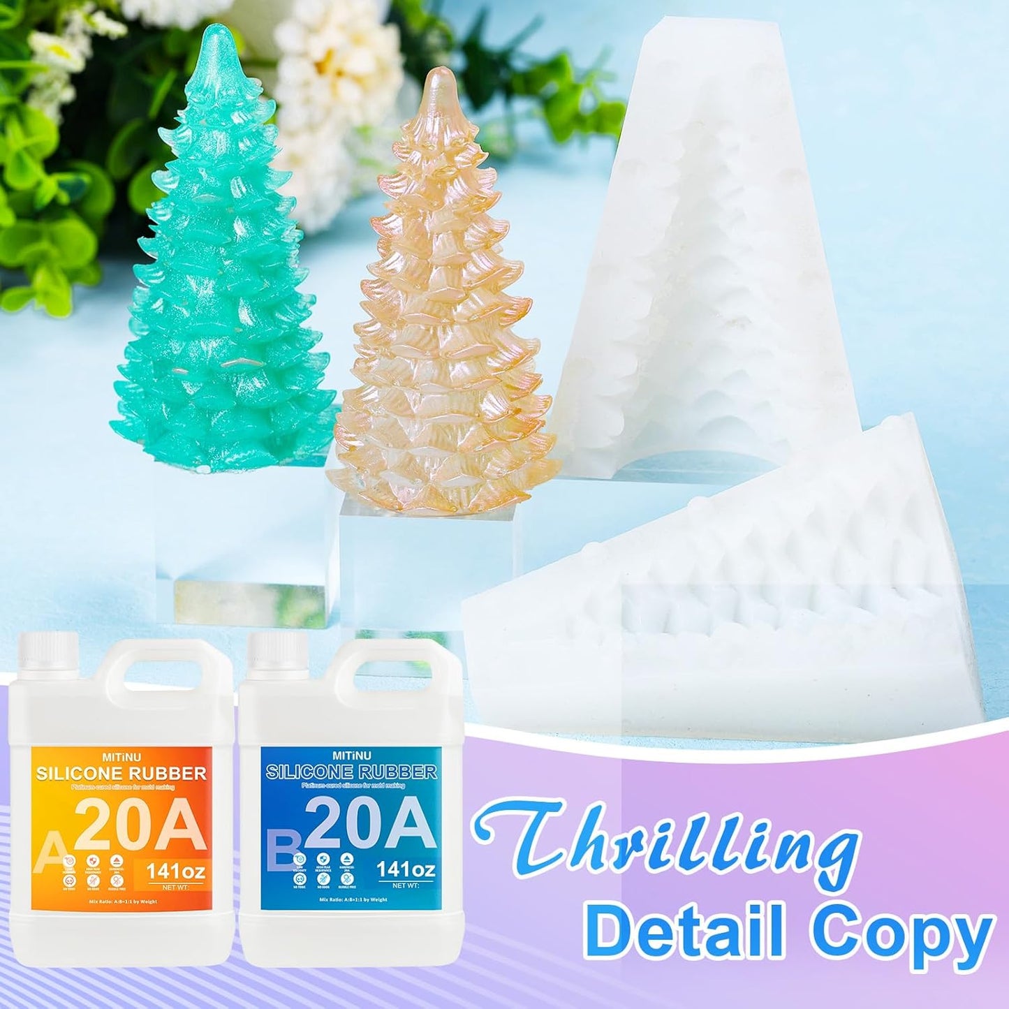 Silicone Mold Making Kit - 20A Liquid Silicone Rubber (1:1 Mix), Non-Toxic & Bubble Free Platinum Cure Silicone for Making Molds for Resin, Soap, Concrete, Craft Molds - 282oz Total