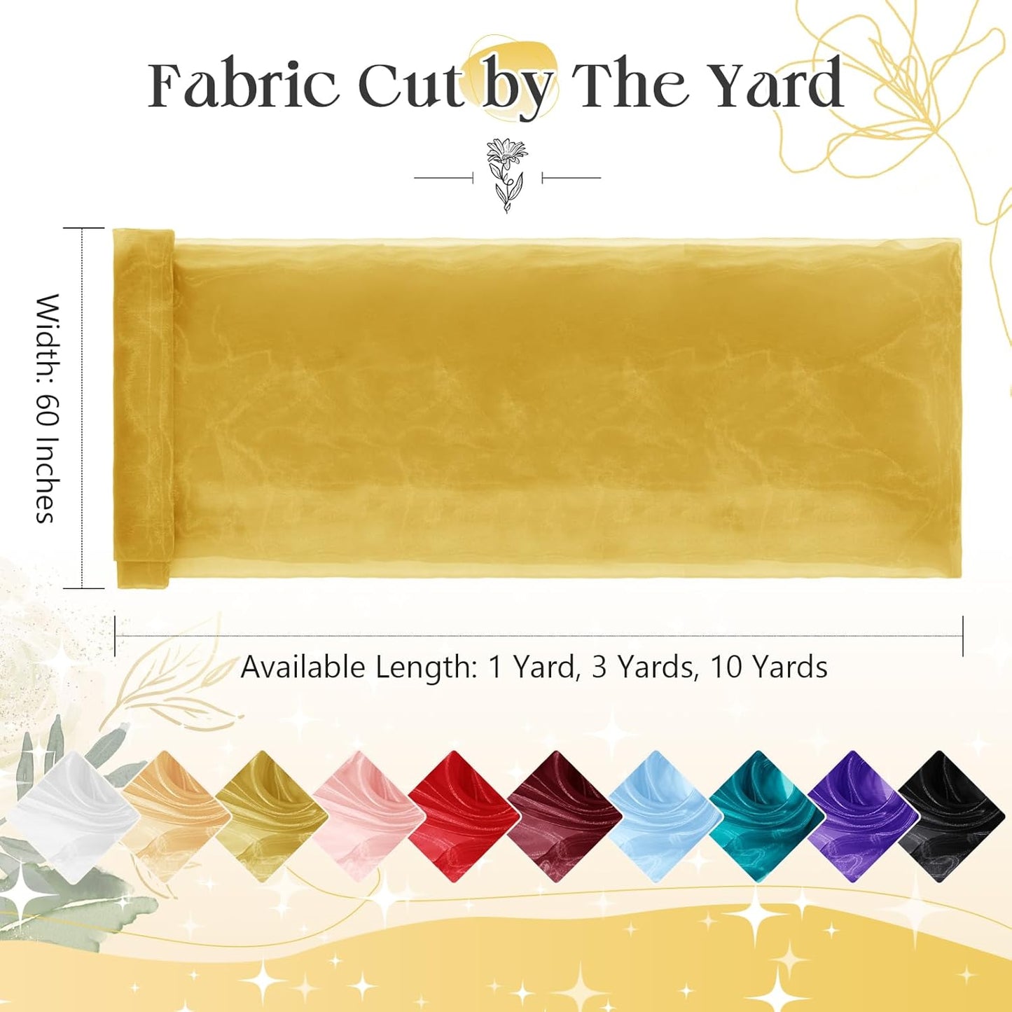 P Pothuiny Sheer Organza Fabric by The Yard, 3 Yards x 60 Inch Wide Bridal Gold Organza Tulle Fabric Roll Shiny Gauze Fashion Dress Sewing Craft for Wedding Party Decorations Backdrop