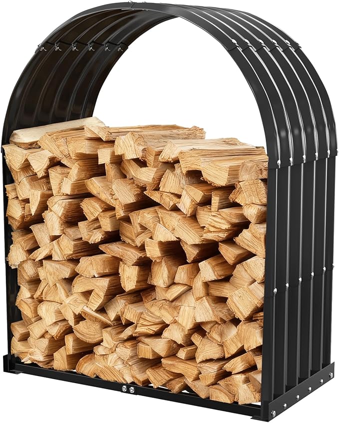 Heavy-Duty Black Firewood Storage Shed – Metal Log Holder with 32" Round Roof – Outdoor Wood Rack for Patio, Deck & Fireplace – Weatherproof Lumber Stand for Firewood (2.7FT Diameter Roof)