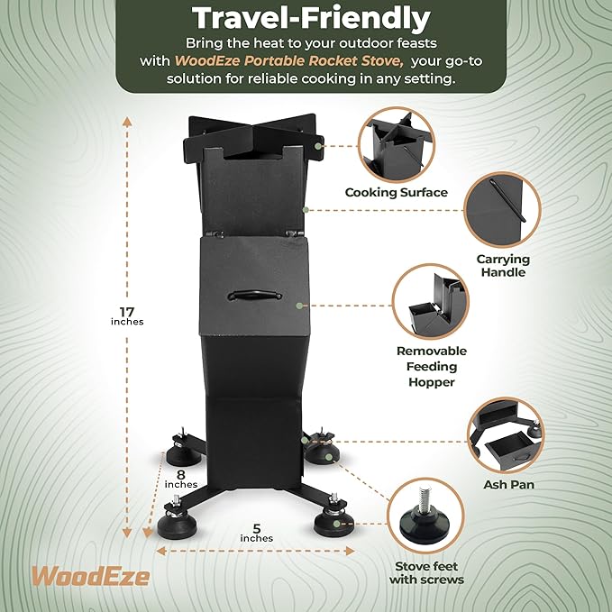 Portable Small - Black Rocket Stove - Efficient Campfire Cooking with Twigs, Lightweight & Compact, Perfect for Camping, Tailgating, Backpacking & Backyard - Easy Setup for High Heat Preparing