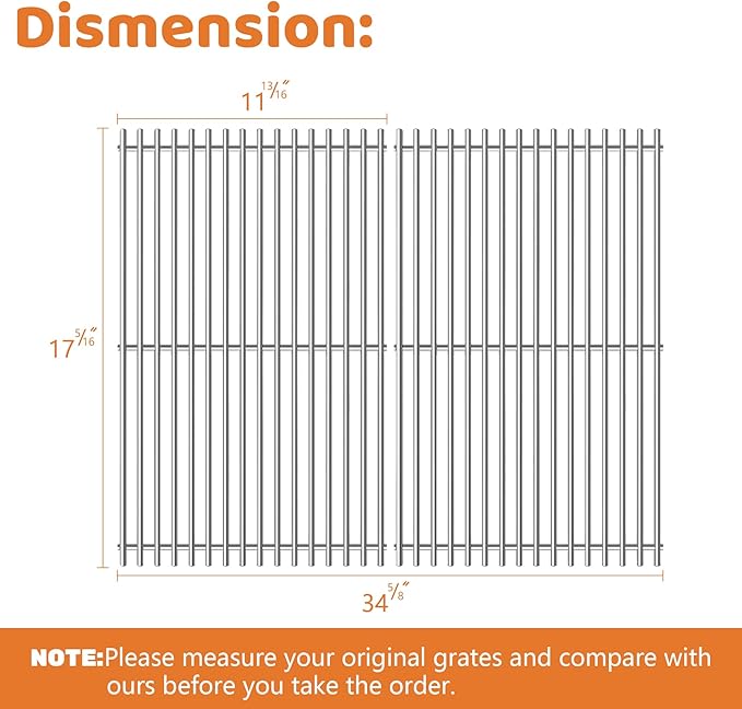 17.5 Inch Grill Grates for Weber Spirit 300 & Spirit II GS4 300 Series 3 Burner Grill Parts Stainless Steel Cooking Grate Replacement Parts for Spirit 700 Gas Grill