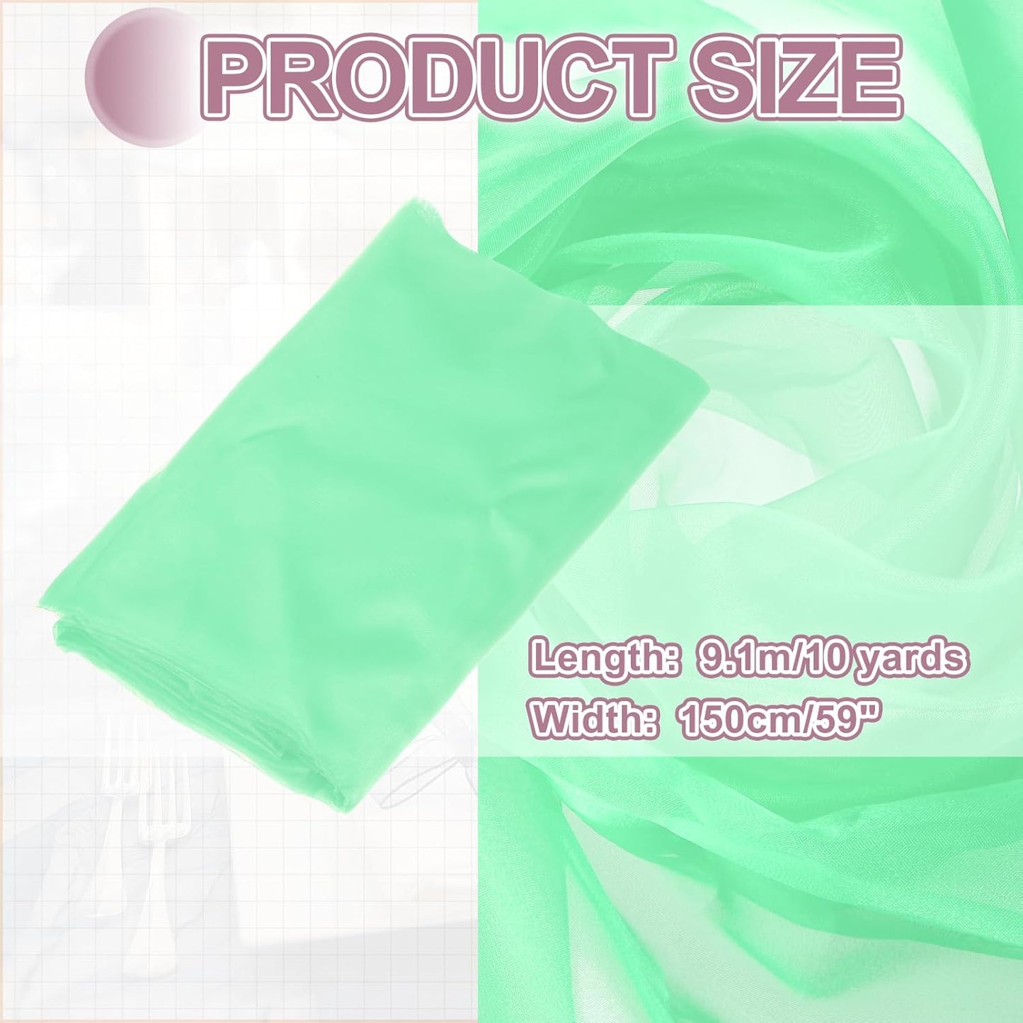 MECCANIXITY Iridescent Sheer Organza Fabric, 10 Yards x 59 Inches Solid Holographic Shiny Fabric Organza Cloth for Wedding, Curtains, Costume, Photo Background, Mint Green