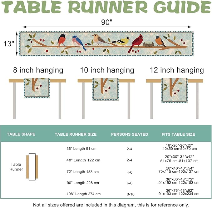 Seliem Spring Summer Birds Blue Table Runner, Cardinal Chickadee Bluebird Branch Red Berry Kitchen Dining Table Decor, Flower Nest Egg Burlap Home Decoration Indoor Outdoor Party Supply 13 x 90 Inches