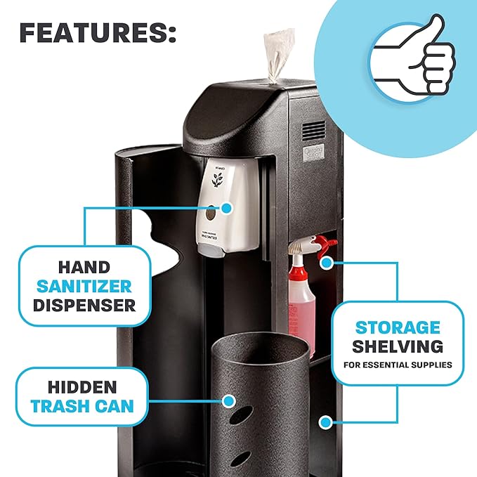 Zogics All-in-One Cleaning Station – Complete Sanitizing Station with Disinfecting Wipes Dispenser, Gel Dispenser, Trash Can and Storage, Black (1 Station)