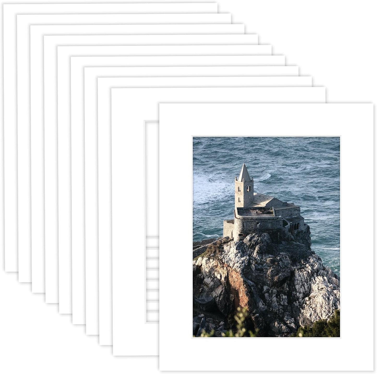 MBC Mat Board Center, 10 Pack 8x10 for 6x8 White Picture Mats Frame Mattes, Bevel Cut, Acid Free, 4-ply Thickness