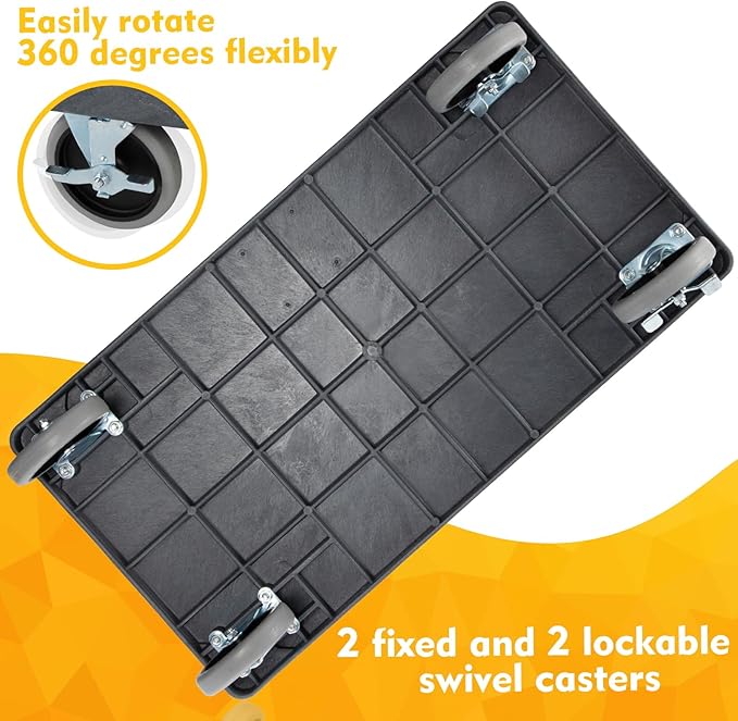 ELAFROS Heavy Duty Plastic Utility Cart 34 x 17 Inch - Work Cart Tub Storage W/Deep Shelves and 2 Fixed 2 Swivel Wheels Safely Holds up to 550 lbs - 2 Tier Service Cart for Warehouse,Garage, Gray