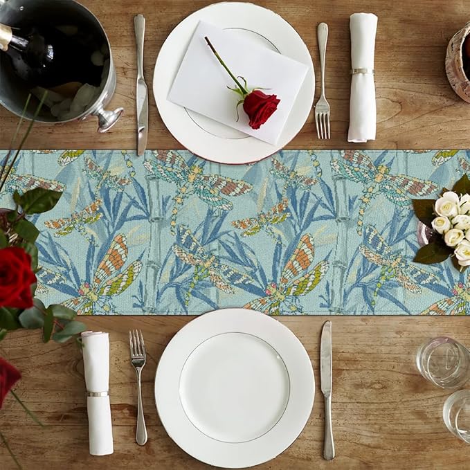 Watercolour Dragonflies Table Runner Kitchen Dining Table Runner 13*48in Table Center Decor for Indoor Outdoor Home Holiday Party