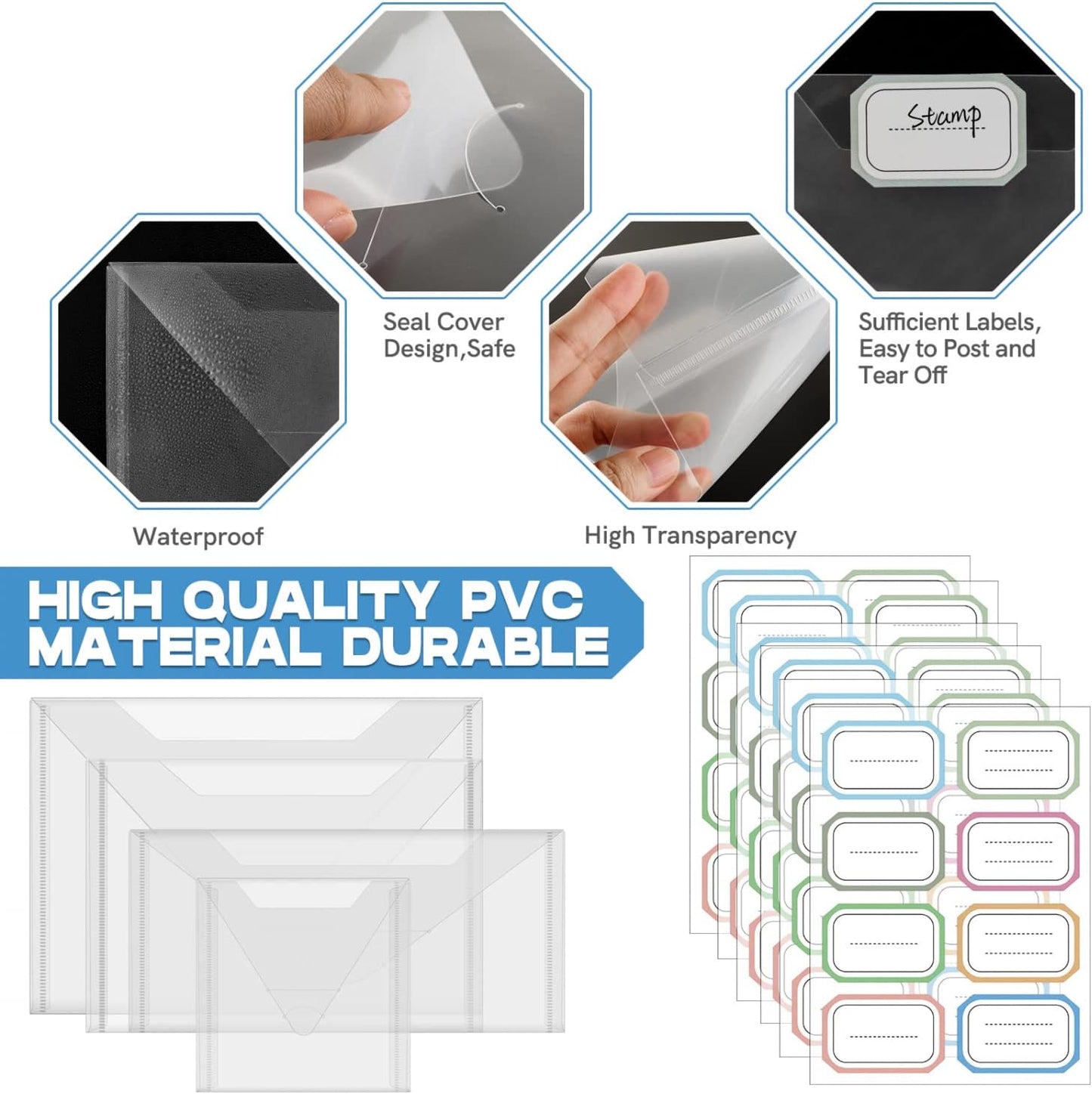 40 PCS Stamp and Die Storage Pockets 48 Label Stickers 4 Sizes Scrapbooking Storage Die Cuts Storage for Storage Card Making DIY Scrapbooking Paper, Cutting Dies Stencil Clear Stamp Crafts Storage