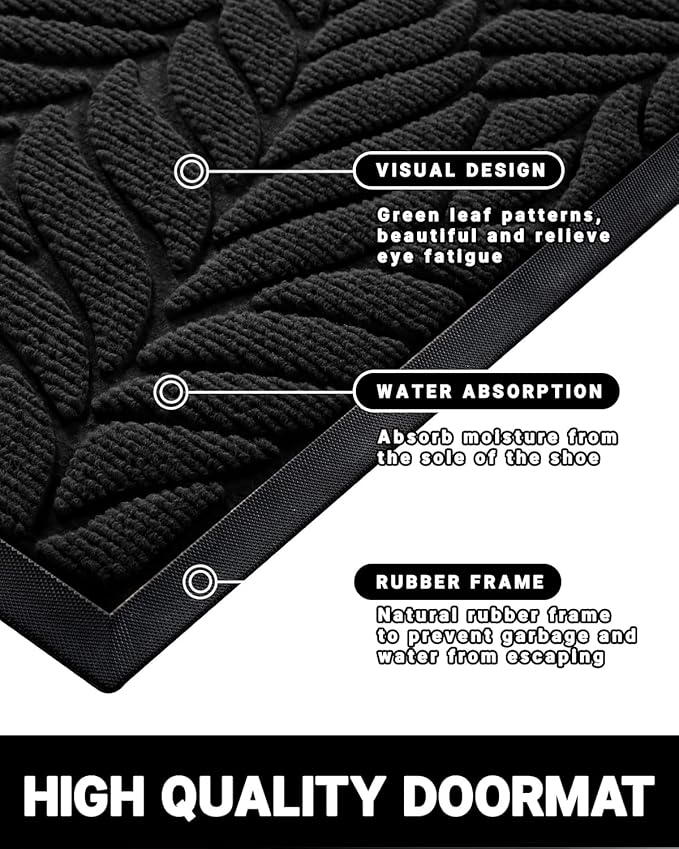 Yimobra 36x24 Large Door Mat Outdoor Indoor, All-Season Waterproof Door Mat Outside Entrance, All-Weather Non-Slip Outside Doormat for Garage Patio Entryway, Black