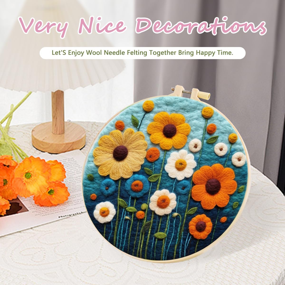yesJRL Needle Felting Kits Beginners, Natural Landscape DIY Wool Needle Felting Starter Kit, Floral Needle Felt Set with Foam Pad, Felt Cloth and Instructions, Used for Home Decoration (Multicolor)