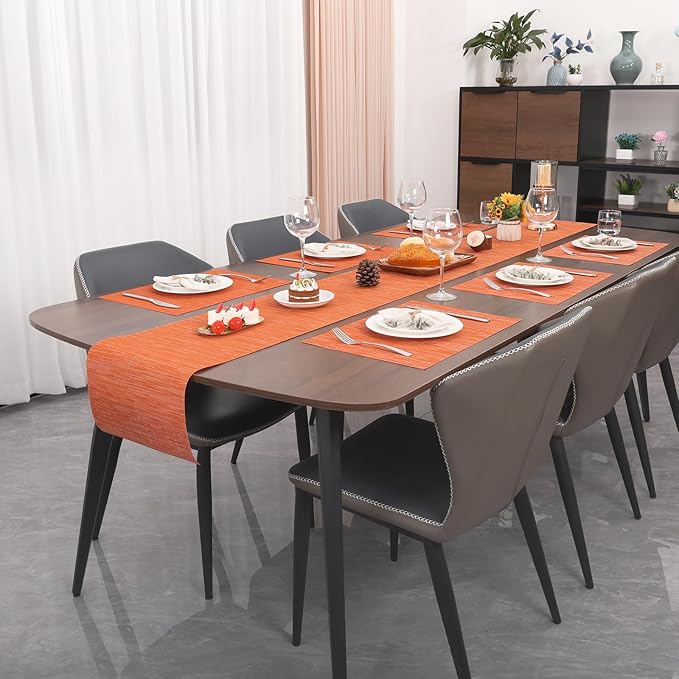 Myir JUN Table Runner, Vinyl Table Runner Indoor 55 Inch Long Arbitrarily Cropped Runner for Table Heatproof for Home Party (Orange, 15 x 55 inch)