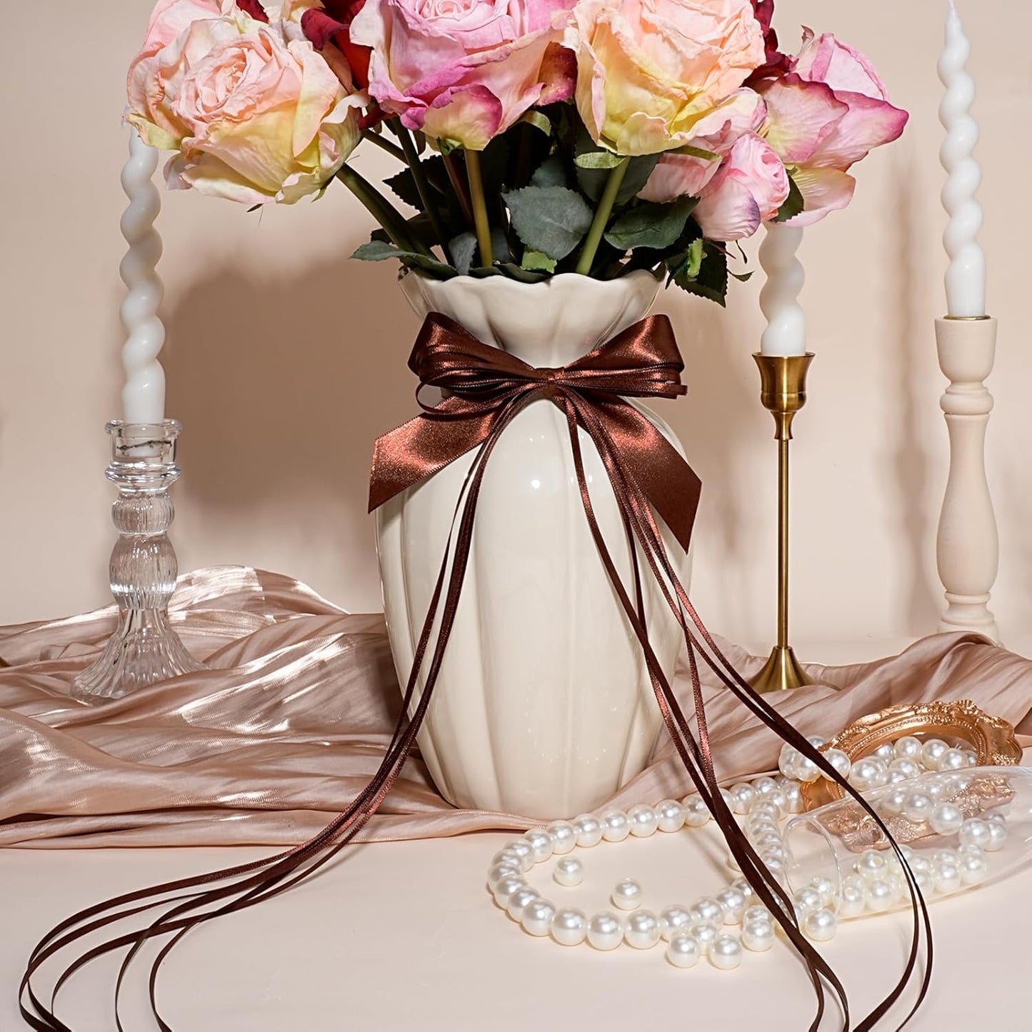 LaRibbons Brown Satin Ribbon 1/8 Inch 100 Yards Thin Luxury Double Faced Firar Brown Silk Ribbon for Flower Bouquet Crafts Gift Wrapping Wedding Christmas Decoration