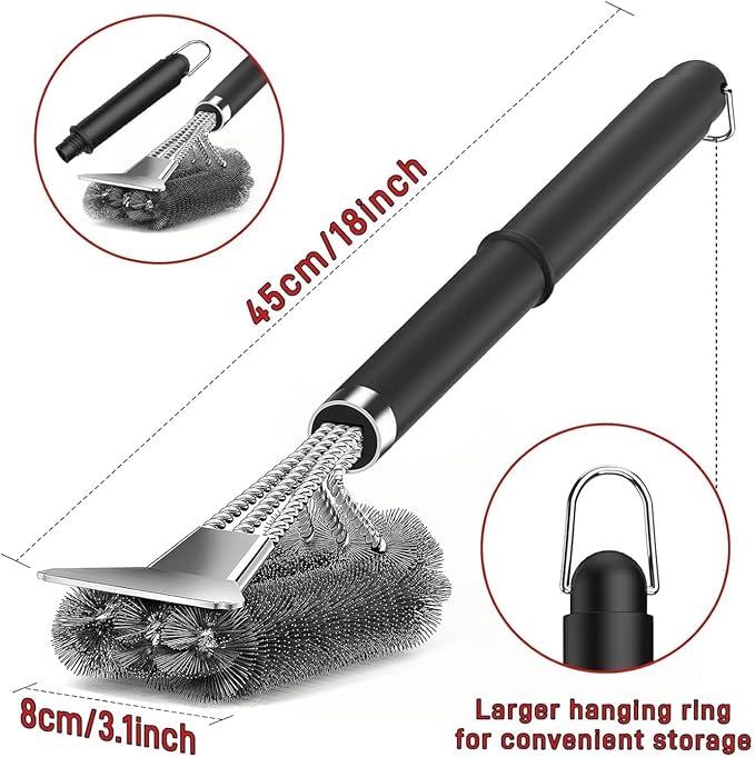 HEXAR® Grill Brush, Barbecue Grill Cleaning Brush Combination of Brush with Scraper, BBQ Cleaning Brush with Stainless Steel Bristles and Extra Long PP Handle