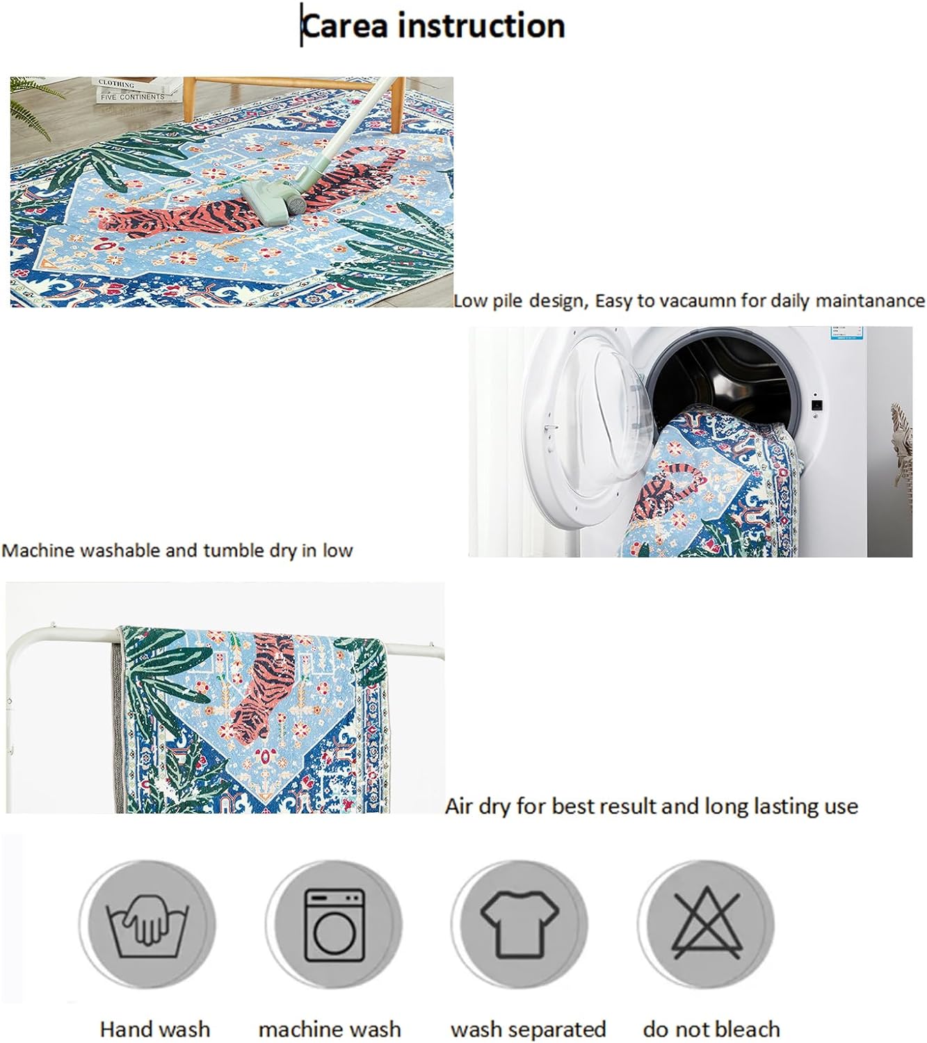 Oriental Tropical Kitchen Runner Rug 2x5 Washable, Thin Stain Resistant Blue Boho Bathroom Runner Rug for Hallway Entryway Bedroom Laundry, Vintage Abstract Hippie Botanical Long Carpet