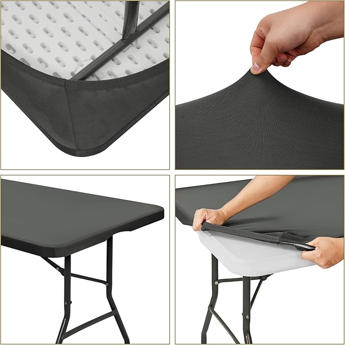 6 Pack Stretch Fabric Table Top Cap Cover, fits 6' Tables, Spandex Table Covers Washable Elastic Universal Rectangle Tablecloth Protector for Indoor Outdoor Party Picnic Wedding, Gray, 30" W x 72" L