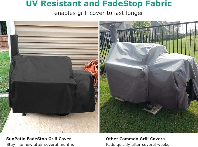 SunPatio Offset Smoker Cover, Outdoor Heavy Duty Waterproof Grill Cover Compatible for CharBroil Oklahma Joe's Highland and Horizon Grills, Charcoal BBQ Smoker Protector, All Weather Protection