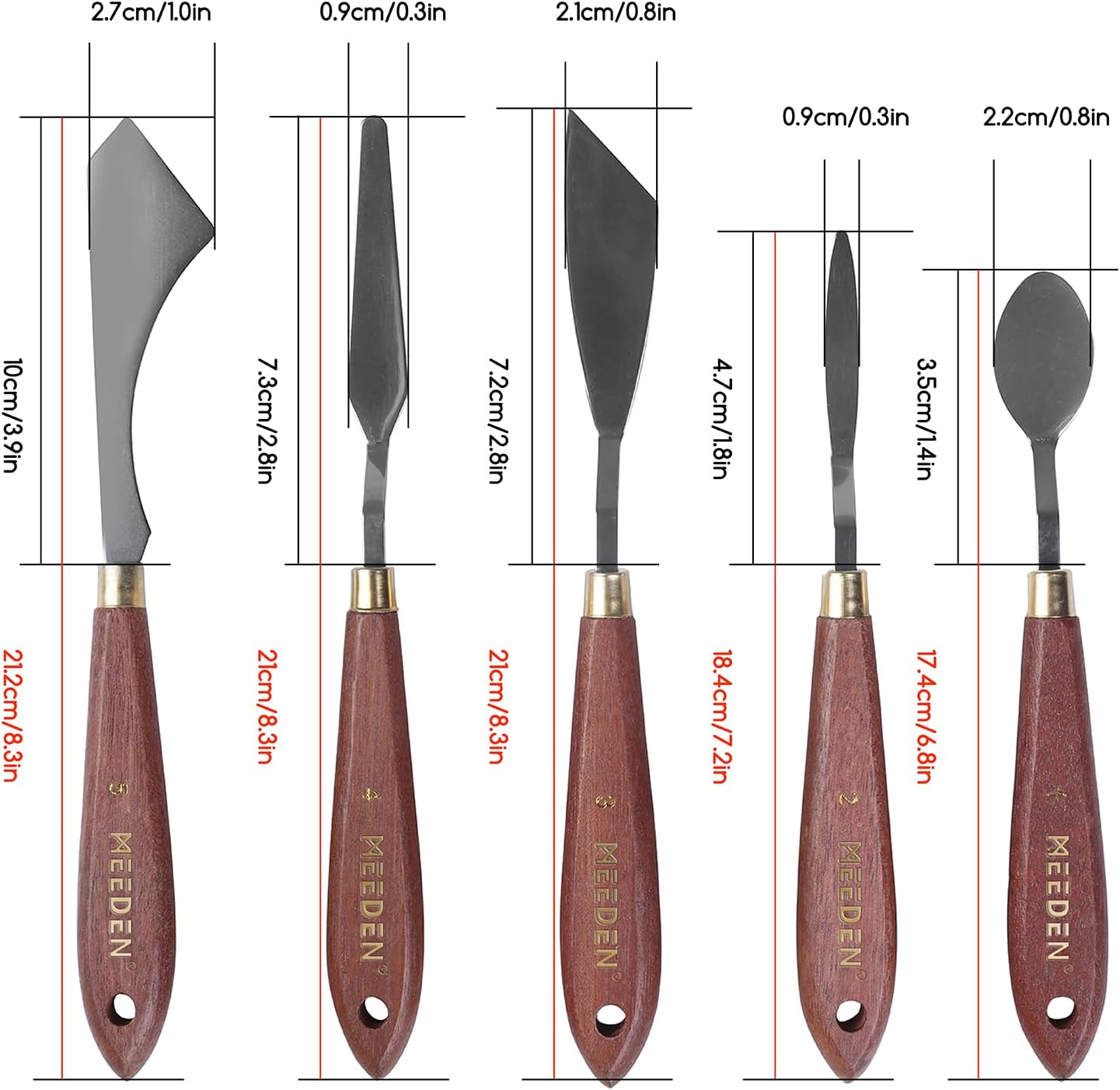 MEEDEN 5 Pieces Painting Knife Set Versatile Stainless Steel Spatula Palette Knife Oil Painting Accessories Mixing Scraper for Oil, Paint Color Mixing, Acrylic Painting