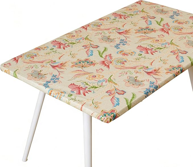 Rectangle Picnic Table Cloth, Elastic Waterproof Fitted Vinyl Tablecloths for 4 Foot Tables, Wipeable Flannel Backed Table Covers for Dining, Camping, Outdoor(Songbird,30"x48")