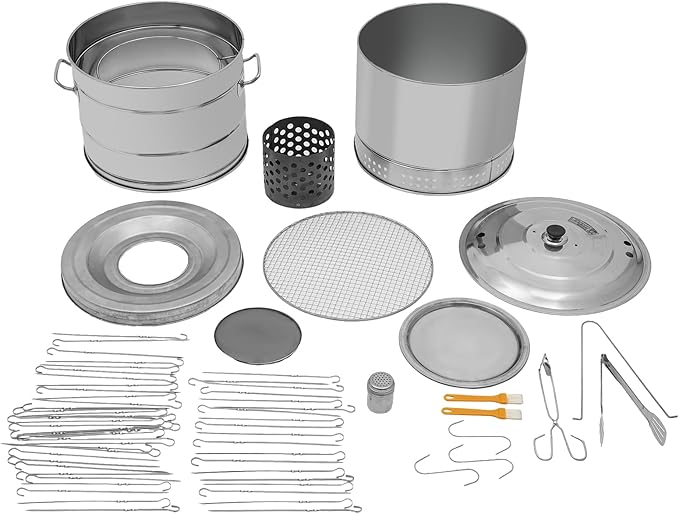 Large Portable Charcoal Grill Stainless Steel Multi-functional Charcoal Grill Barrel 360°Outdoor Barbecue Grill with 50 Skewers & 3 S Hooks for Camping, Picnic, Backyard
