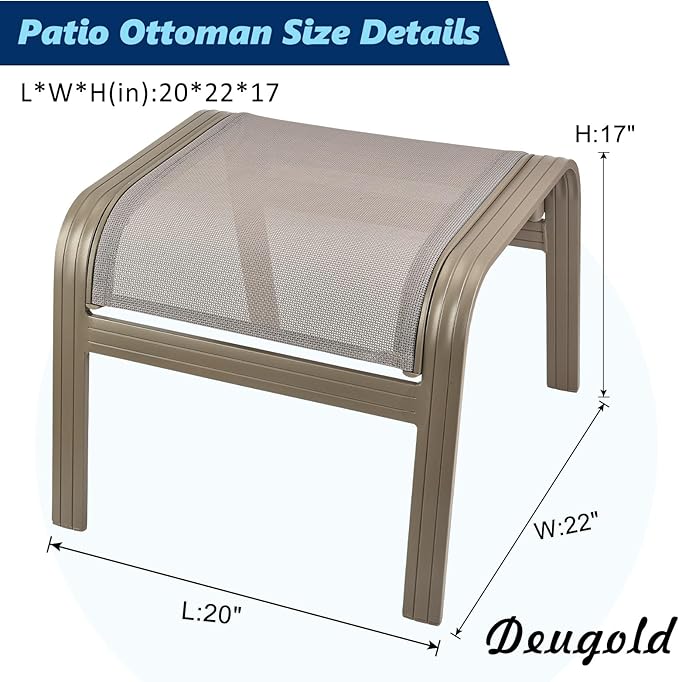Patio Dining Chairs Footstools Outdoor Aluminum Ottoman Assembled Footrest Side Table 2 Set Champagne