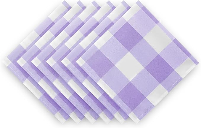 Buffalo Plaid Table Napkins Set of 50 Checkered Cloth Napkins 17x17 inch Washable Dinner Gingham Pattern Napkins Soft Napkins for Wedding Party Dining Banquet(Lavender and White)