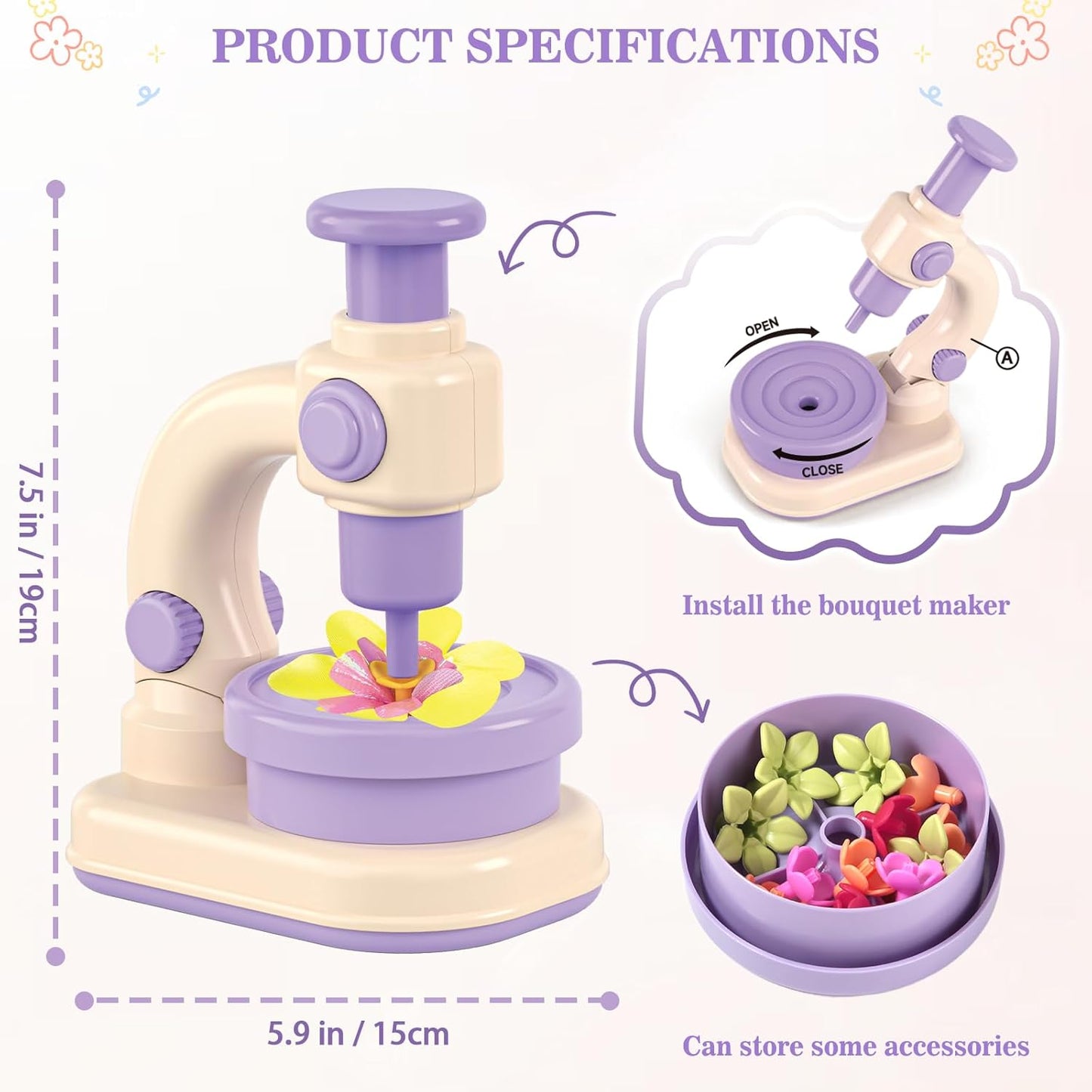 Fabric Flower Bouquets Toys, DIY Arts and Crafts Toys for Kids 4-8, Making Kit Build Own Bouquet, DIY Educational Activities Flower Making Kit Toys for Toddlers, Birthday Gifts for Girls