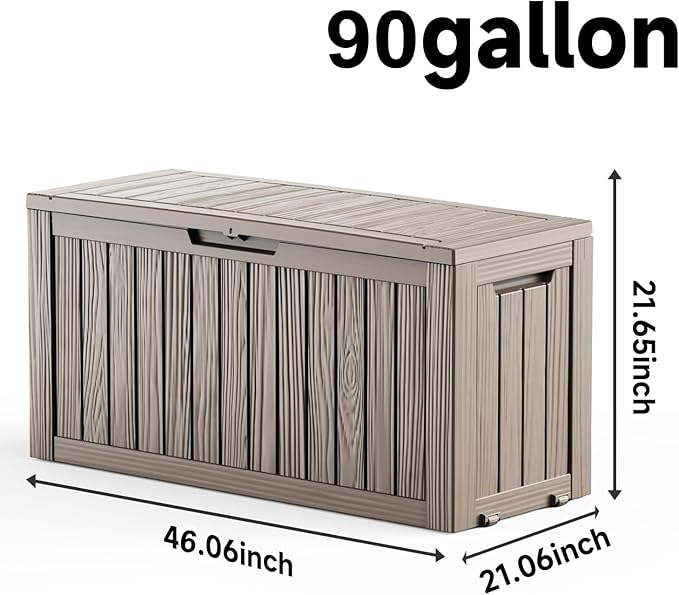 EasyUp 90 Gallon Outdoor Deck Box Waterproof, UV Resistant Resin Outdoor Storage Box for Delivery, Porch, Patio and Garden, Gray