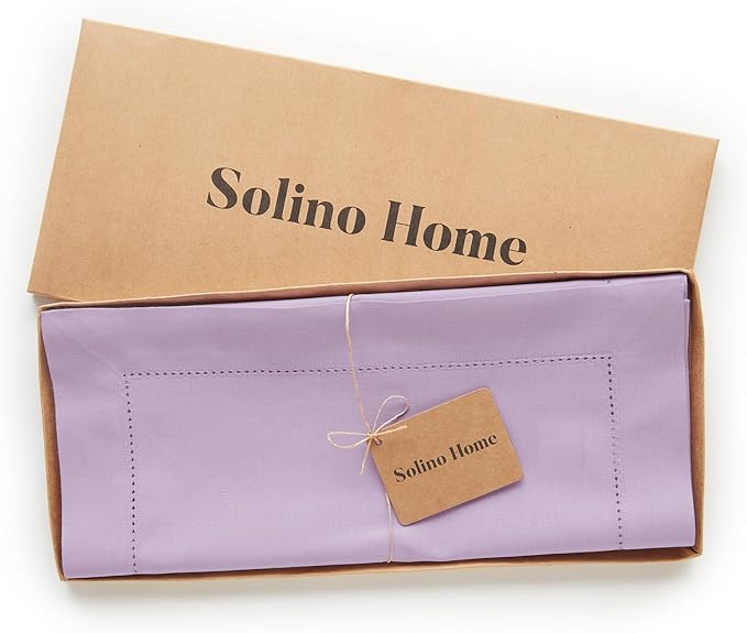 Solino Home Cotton Linen Table Runner 60 Inches - Lavender Ice Hemstitch Table Runner 14 x 60 Inch Ideal for Dresser and Coffee Tables - Valentines, Spring, Easter