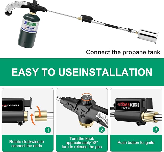 Sondiko Propane Torch Weed Burner, High Output Weed Torch Flamethrower, 30" Detachable Long Arm Heavy Duty Blow Torch For Garden, Wood, Ice, Snow, Melting(PROPANE TANK NOT INCLUDED)