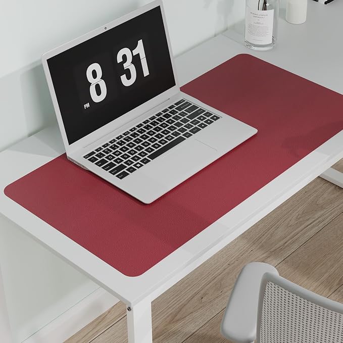 Wine Red Plastic Table Cover Protector, 24" x 48" Waterproof Easy Flat PVC Desk Pad Mat, 1.5mm Thick Rectangle Vinyl Table Top Protector for Dining Room Table, Office, Dresser