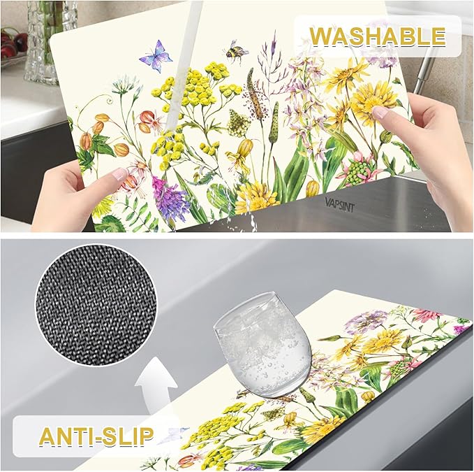 Flower Placemats Set of 4 - Floral Faux Leather Heat Resistant Placemats for Dinner Table, Non-Slip Waterproof Oil-Proof Washable Reusable Placemat for Indoor Outdoor Kitchen Decor, 15.75In*11.81In