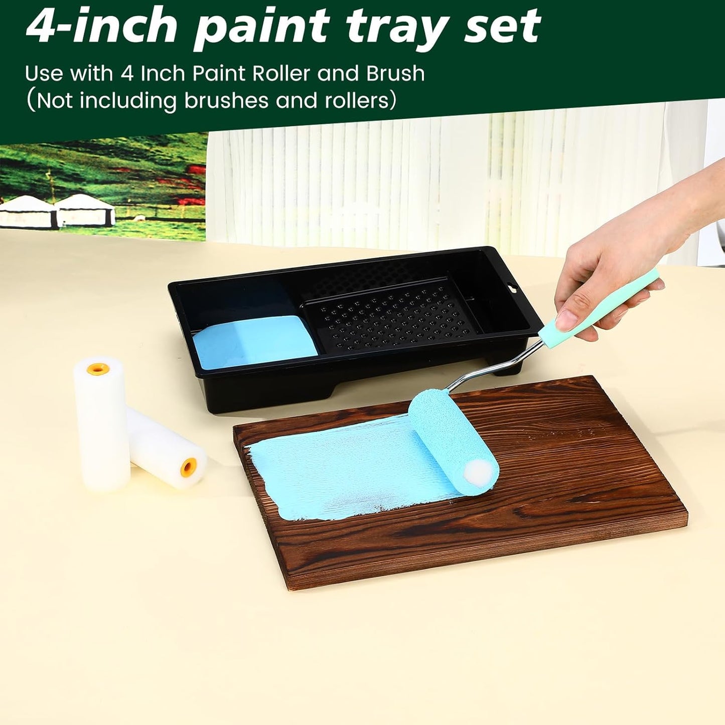 Ripeng 30 Pack 4 Inch Paint Tray Bulk Plastic Paint Roller Tray Small Painting Pan with Deep Pocket and Textured Ridge Reusable Trays Suitable for 4" Painting Rollers for Home Wall Decor(Black)