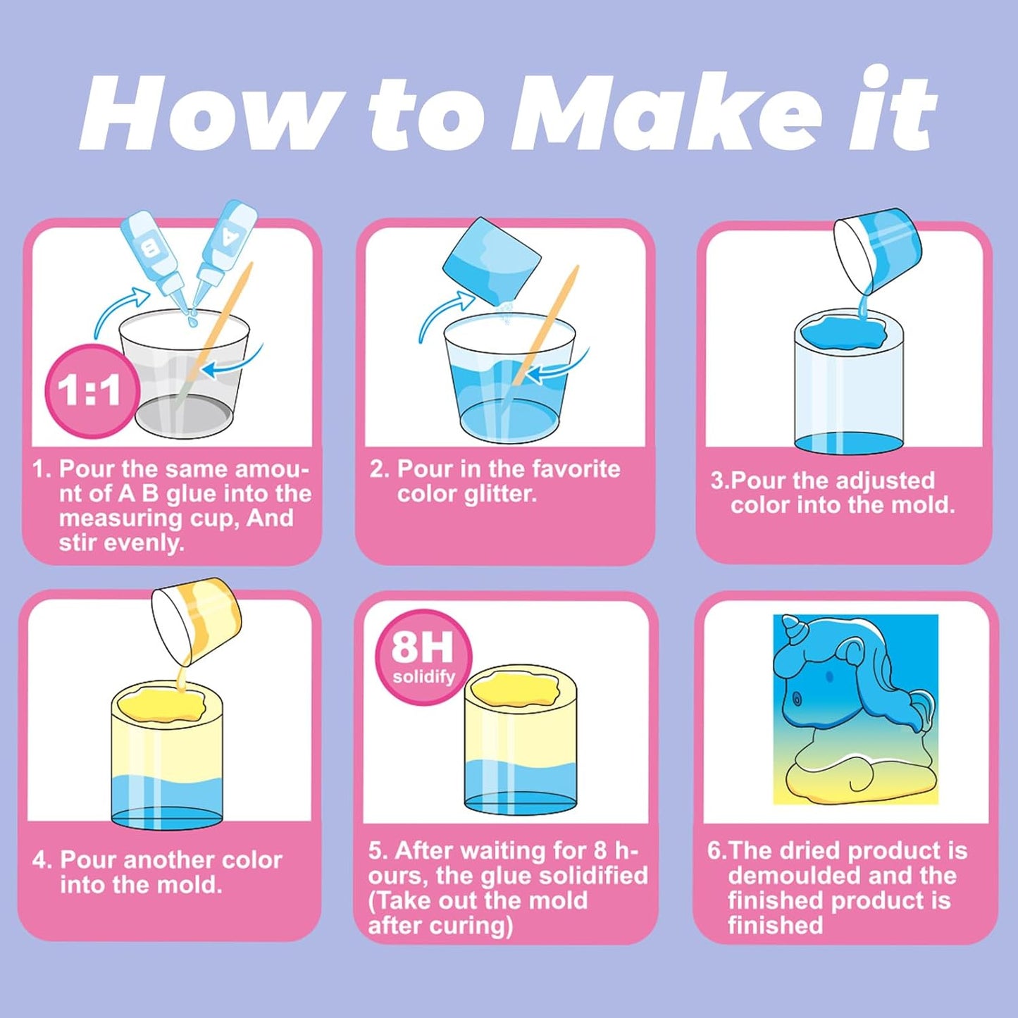 ULIONTAC Hard Gel DIY Unicorn Shaped - Blind Box Epoxy Resin Kit Plastic Molding Decoration Shining Powder