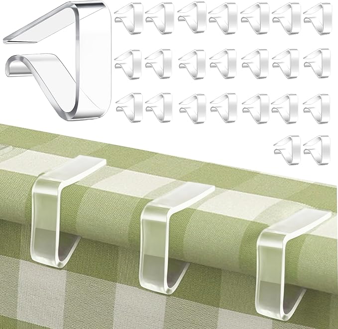 24 Pcs Clear Tablecloth Clips for Indoor Outdoor Tables, Plastic Table Cloth Holder Clips for Folding Tables, Picnic Table Cover Clip Clamps Small