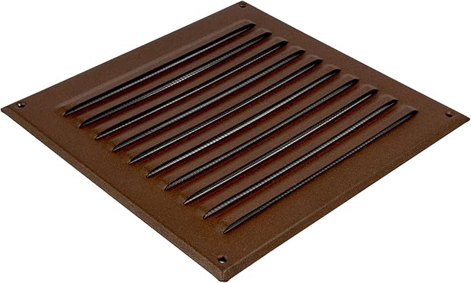 Square Ventilation Grille / 8" x 8" Inch Inside Measurement/Brown Metal Air Vent Louver - Inside/Outside use - / 10" x 10" Inch Outer Measurement