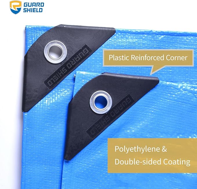 GUARD SHIELD Blue Tarp Waterproof 10x10 Feet Medium Duty All Purpose Poly Tarps Cover 7mil