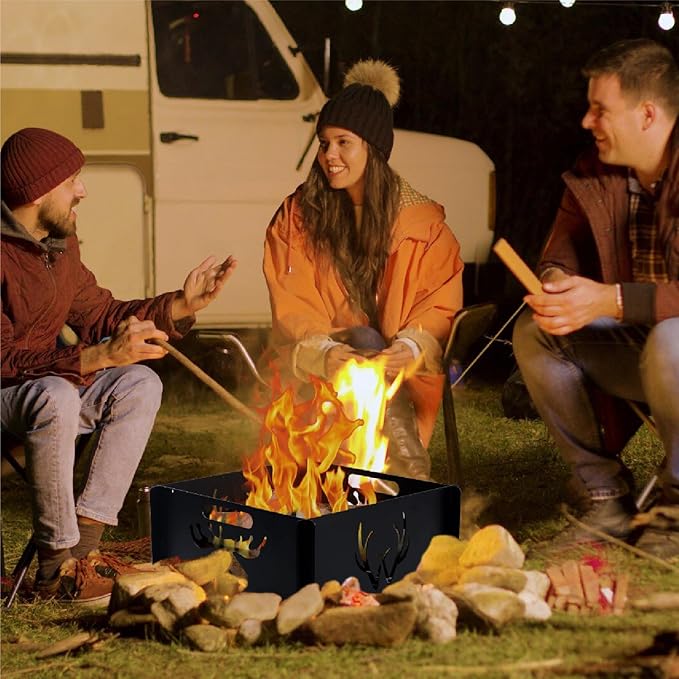 16.5 inch Portable Fire Pit with BBQ Grill for Collapsible Plug Fire Pit Suitable for Camping, Picnics, Courtyards, Garden Bonfires and Outdoor Firewood with Storage Bag (Square S-16.5in)