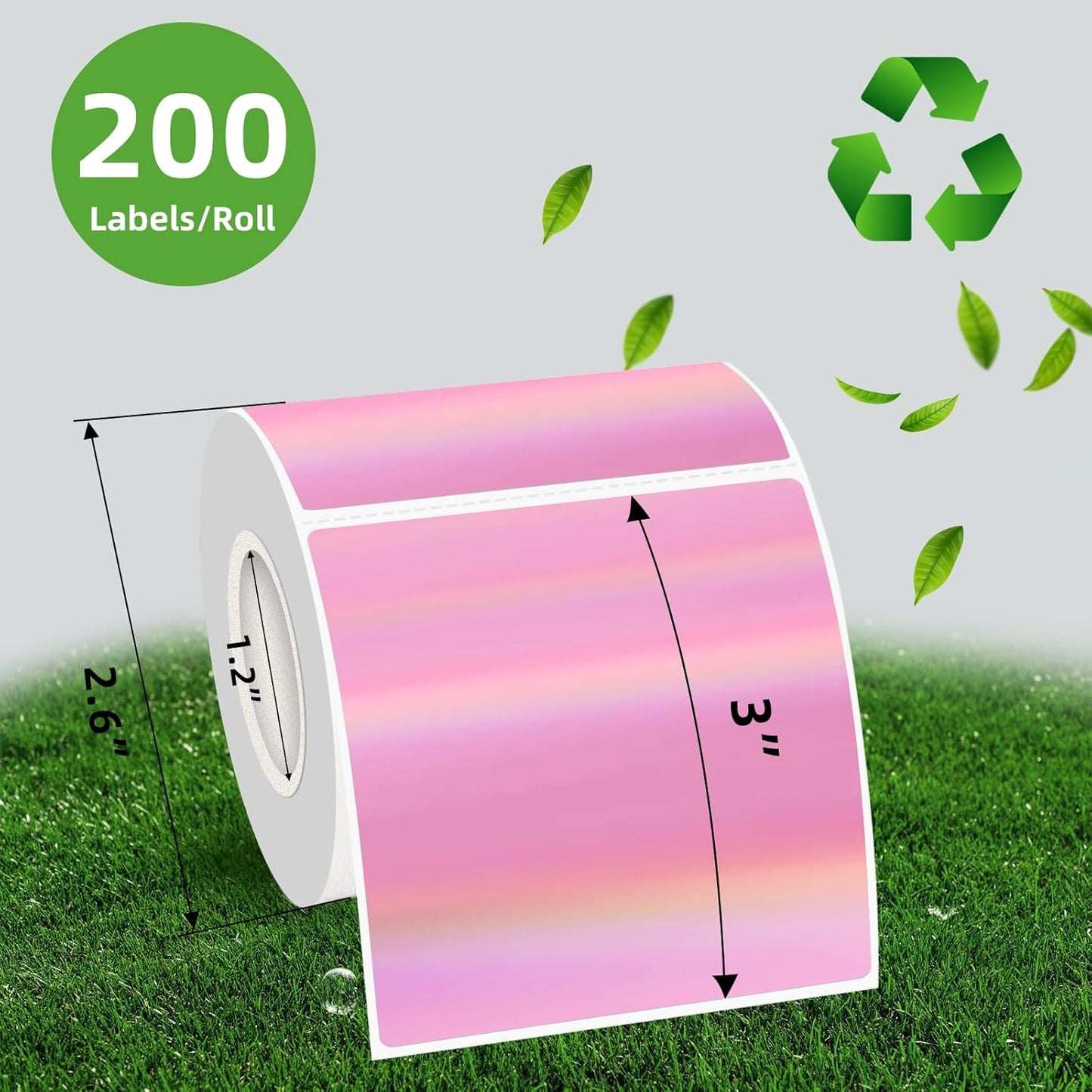 Holographic Square Thermal Labels Stickers 3" x 3", Direct Square Thermal Stickers Labels, Glitter Self-Adhesive Thermals Label for Small Business- Holographic Pink