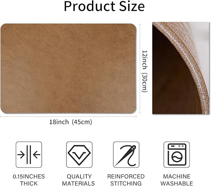 Cowhide Pattern Faux Leather Placemats Set of 6,Heat Resistant Non-Slip Waterproof Wipeable Washable Kitchen Dining PU Table Place Mats,Double-Sides Available,Light Coffee