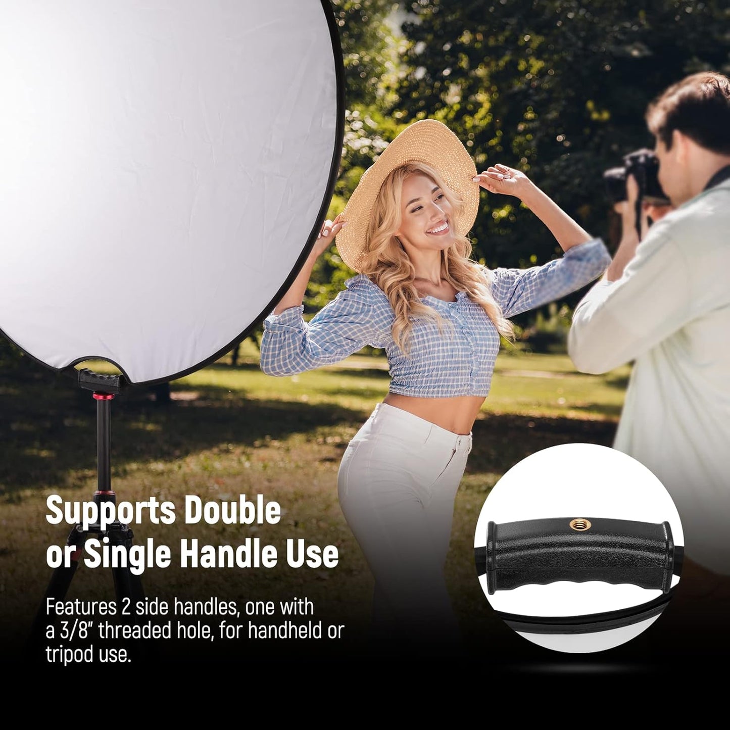 NEEWER 43"/110cm Light Reflector with Handle Grip with 3/8" Thread, 5 in 1 Collapsible Disc Light Diffuser Translucent/Silver/Gold/White/Black for Photography Lighting, Outdoor Lighting, RF-110II