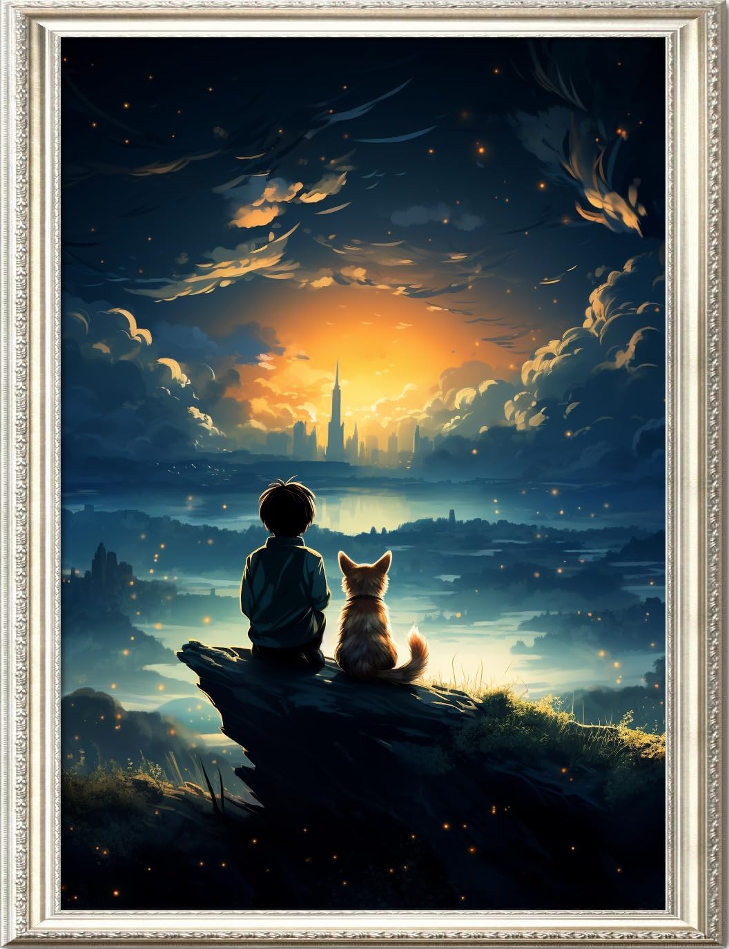 Leczany Cross Stitch Stamped Kit for Adults or Kids - Prince and Cat | DIY Embroidery Starter Patterns Craft Kit Needlepoint for Beginner | 11CT, 3 Strands | 13x17.7 inches