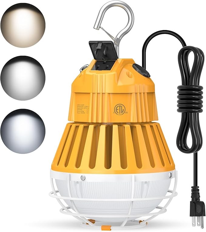 LED Temporary Work Light,48W/64W/80W Adjustable,4500K/5000K/5700K CCT Adjustable Construction Light with 10ft Cable Plug and Sturdy Hooks Linkable LED Work Job Site Lighting ETL Listed AC100-277V