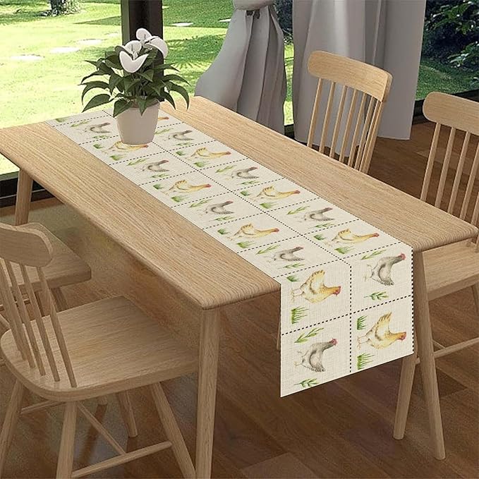 Farmhouse Rooster Table Runner, Rustic Farm Animals Chicken Plant Vintage Coffee Table Center Decor for Family Kitchen and Living Room Outdoor Country Holiday Party Table Decorations, 13" X 72"