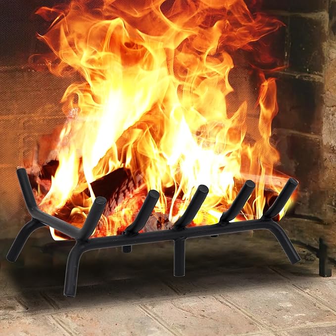STBoo Fireplace Grate 17inch Heavy Duty - Fireplace Log Holder | Fire Place Grate Cast Iron | Wood Stove Wrought Rack | Firewood Log Fire Pit Tray for Indoor & Outdoor Kindling Tool Camping Cooking