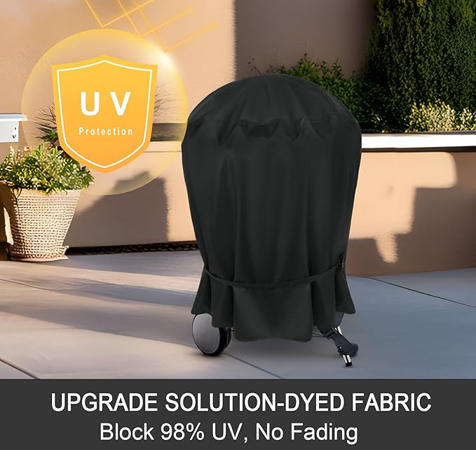 NettyPro Charcoal Kettle Grill Cover 18 inch for Weber, Heavy Duty Waterproof Outdoor Round Smoker Cover, Fade and UV Resistant Small BBQ Grill Cover, 23" W x 21" D x 35" H, Black
