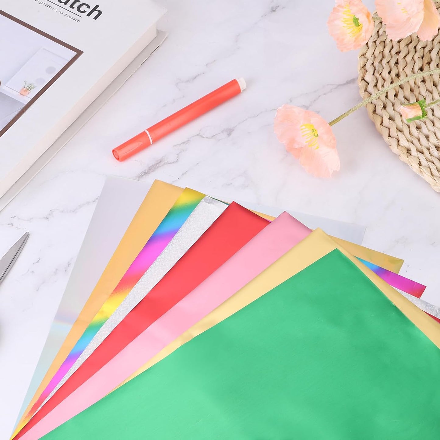 MECCANIXITY 50 Pack Toner Reactive Foil ,Deco Foil Transfer Sheets 8.5"x11" A4 Hot Foil Paper for Laser Printer Scrapbooking Heat Transfer DIY Craft,Rose Gold