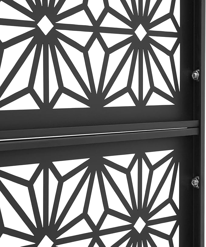 75" H×35" W Decorative Outdoor Privacy Screen with Stand, Outdoor Decor Privacy Fence Screen Metal Fence Panels, Free Standing Metal Divider for Patio Lawn Deck (Black-Small Snowflake)