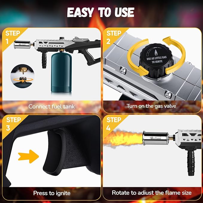 Powerful Grill Torch Gun | Propane Torch Gun, Adjustable Flamethrower | Blowtorch for BBQ, Camping, Charcoal Lighter & Fire Starter