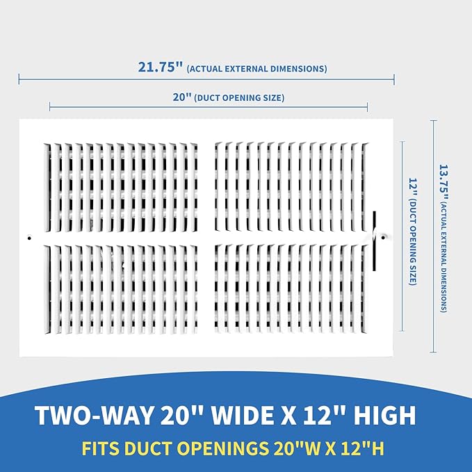 20x12 Vent Register [Duct Opening], Vent Covers for Home Ceiling, Two-Way Ventilation Register, Adjustable Solid Steel Wall Register Vent Cover (20"W x12"H [Duct Opening])