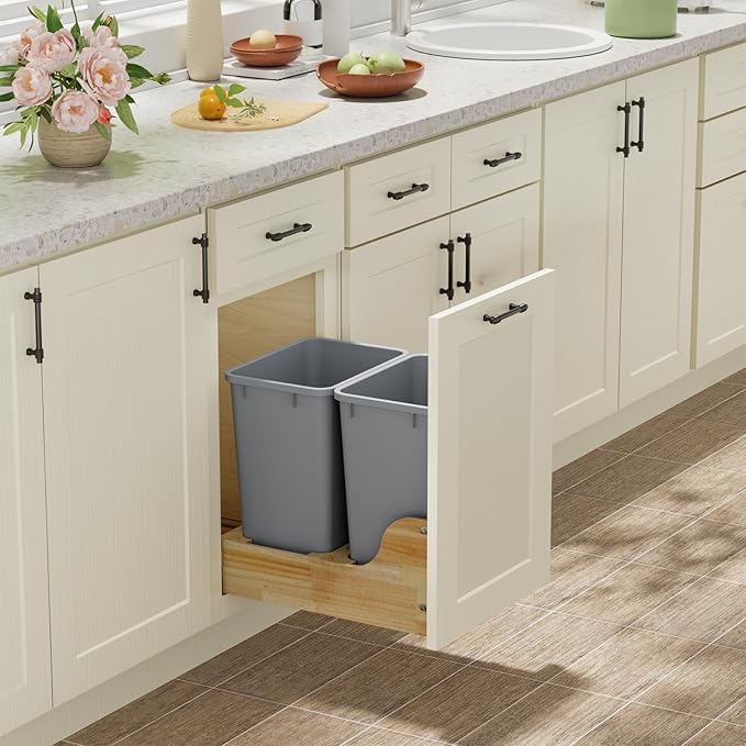 ROOMTEC 35QT Kitchen Trash Can, Lightweight and Sturdy Slim Trash Can, Wastebaskets for Office, Workspace, Kitchen, Bathroom, 2 Packs